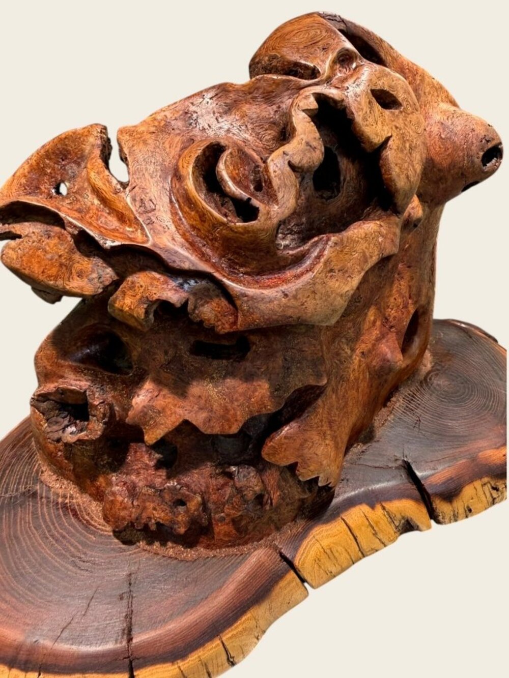 Vintage Burl Root Wood Abstract Sculpture Live Edge Base Organic Modern 17" - Picture 15 of 15